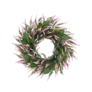 Artificial Trumpet Rose Wreath Purple Pink Floral Wreath Fade Resistant PVC PE Material Lifelike Greenery Wreath Boho Farmhouse Front Door Wall Wedding Home Decor Ready to Hang Gift for Mothers Day Housewarming