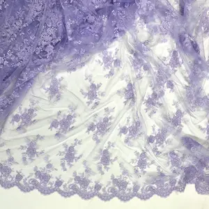 Corded Bridal Lace Fabric Embroidered on 100% Polyester Net Mesh | Lace USA - 96517W