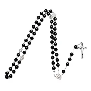 Handmade Round Bead Catholic Rosary for Cross Religious Necklace Gifts Men