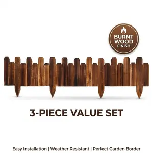 3-Pack Rustic Pine Garden Border Fence – 11.8ft Total Length Wooden Landscape Edging for Flower Beds, Pathways & Lawn Decor
