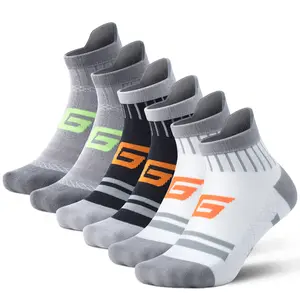 Mqamex 6-Pack Male Athletic Running Socks, All Seasons Striped Non-Slip Grip Sports Socks, Ergonomic Arch Fit, Reinforced Heel & Toe, Breathable Instep, Moisture-Wicking (Solid Color, US Size 9-12)