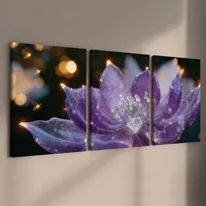 3 count wooden frame canvas, fantasy plant floral design poster, elegant art lotus decoration, romantic and pleasant art, stylish living room and bedroom decoration, modern family poster, exquisite corridor wall art, Modern Floral Paintings