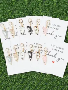 6pcs Cute Kitty Keychain, With Pocket Hug Card, Cute Small Ornaments, Cute Gifts for Family, Friends, and Classmates, Used for Wallet Decoration, Schoolbag Ornaments, Thank You Gifts, Suitable for Animal Theme Parties, Commemorative Gifts, Keychain Kawaii