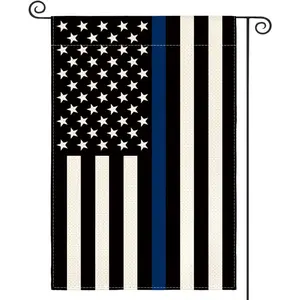 Thin Blue Line American Flag Garden Flag, 12x18 Inch Patriotic Yard Decor Honoring Police Officers