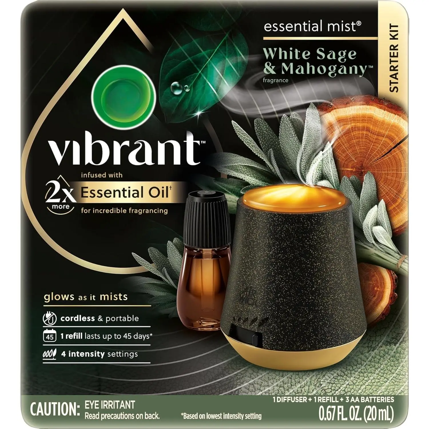 White Sage & Mahogany Essential Mist Starter Kit - Aromatherapy Indoor Air Freshener with Essential Oils, Scented Fragrance for Home Use, Scent