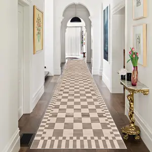 Modern Simple Light Chessboard Pattern Long Rug, Easy Clean Entryway Mat, Suitable for Living Room Bedroom Hallway