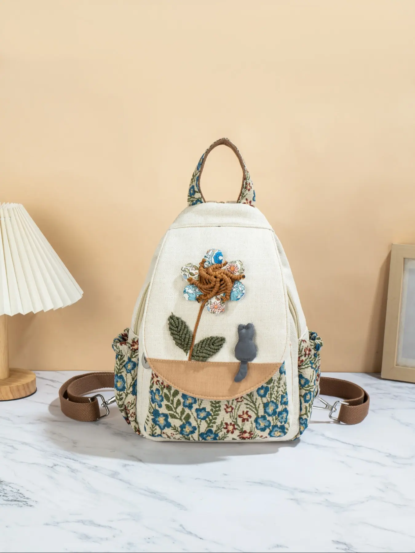 Boho Style Handwoven Floral Embroidered Trendy Backpack, Multifunctional Shoulder Bag & Chest Bag, Personalized Design, Perfect Gift, Random Cut