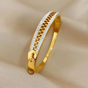 18k Gold Plated Bangle Bracelet for Women Non Tarnish Waterproof Hypoallergenic 6.5cm Diameter Open Clasp Safe for Sensitive Skin