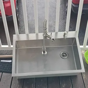 Bronstarz 33*22 INCH Black Nano Drop In Sink 304 Stainless Steel Waterfall Sink with Pull Down Sprayhead Faucet Single Bowl Drop In Kitchen Sink Workstation with LED TEMP Display (33 x 22 IN)