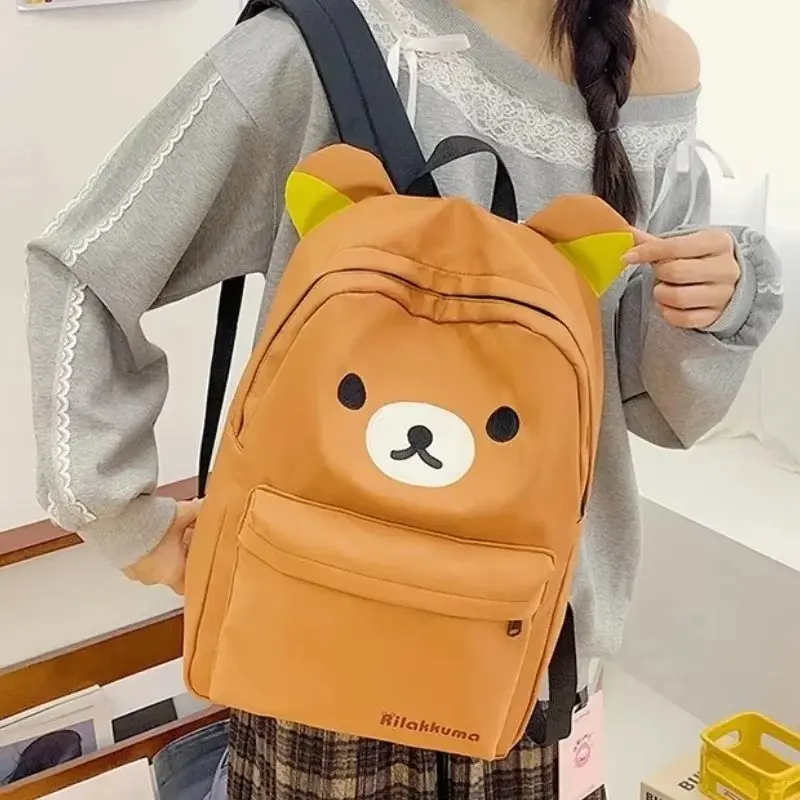 Hot Cute Bear Rilakkumas Backpack Large Capacity Anime Cartoon Backpack Stylish Student School Bag Nylon Shoulder Bags Schoolbag