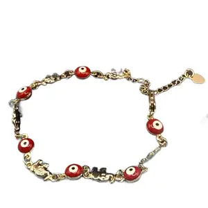 Red Evil Eye Bracelet with Charms Gold-Plated Protection Jewelry - Alloy with Premium Gold Plating & Glossy Red Enamel Beads