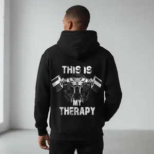 Men's gym and fitness lifestyle with a focus on strength training as a form of personal therapy Graphic - Cotton Blend Black Long Sleeve Pullover Regular Fit | Soft & Breathable Fabric, Durable Print, Everyday Comfort, Machine Washable, fitness and