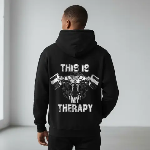Men's gym and fitness lifestyle with a focus on strength training as a form of personal therapy Graphic - Cotton Blend Black Long Sleeve Pullover Regular Fit | Soft & Breathable Fabric, Durable Print, Everyday Comfort, Machine Washable, fitness and