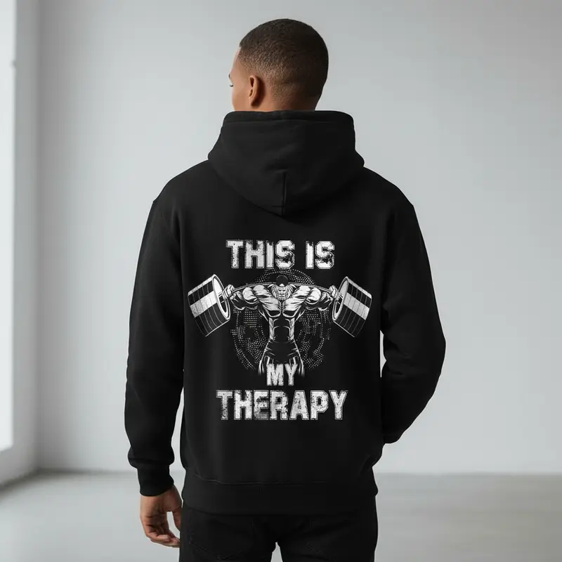 Men's gym and fitness lifestyle with a focus on strength training as a form of personal therapy Graphic - Cotton Blend Black Long Sleeve Pullover Regular Fit | Soft & Breathable Fabric, Durable Print, Everyday Comfort, Machine Washable, fitness and