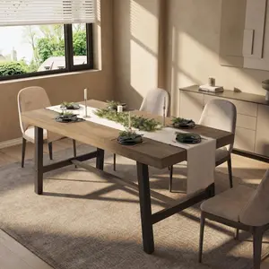 Garvee Industrial Dining Table, 62.99" Large Wooden Kitchen Table with Sturdy Metal Frame, Long Rectangular Design, Seats 4-6 People, Perfect for Dining Room or Kitchen in Rustic Pear Finish