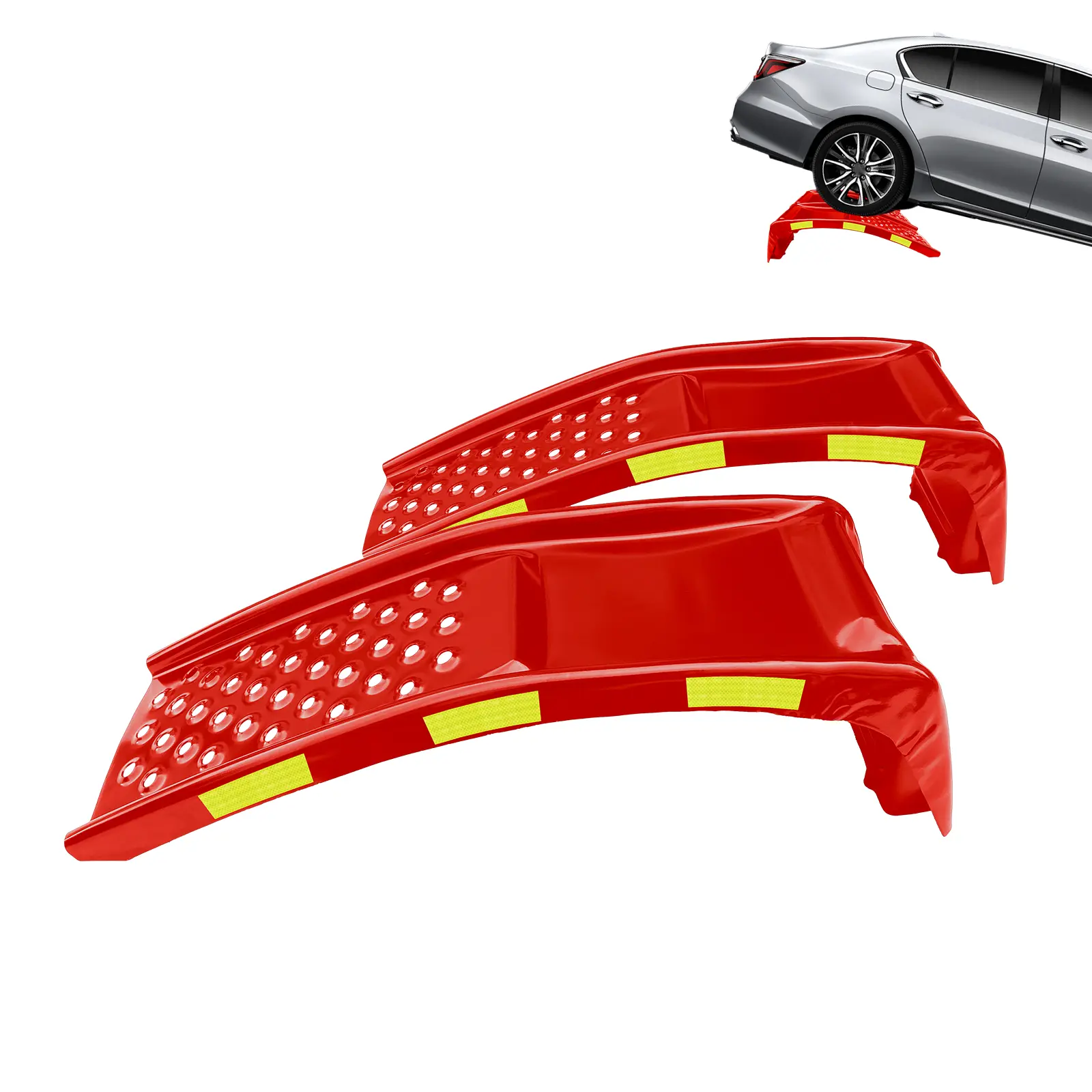 Set of 2 Heavy-Duty Steel Car Ramps, 8 Inch Lift Height, 8000 LBS Load Capacity, with Reflective Safety Markers, Ideal for Truck & SUV Automotive Maintenance and Repair
