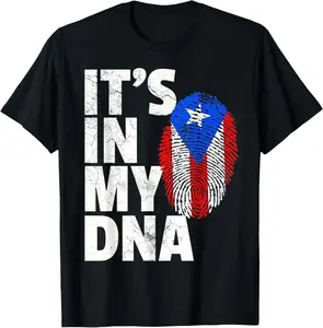 Women's Casual Short-Sleeve Crew Neck Graphic T-Shirt - "IT'S IN MY DNA" Puerto Rico Flag Design, Light Soft Fabric, Sun-Ready, Birthday Streetwear, Women's Clothes Top