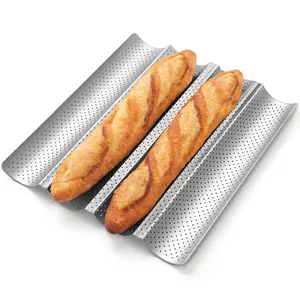 Baguette Bread Pan, Premium Nonstick Perforated Baguette Pan for French Bread Baking, 4 Loaves Baguette Baking Tray for Sourdough, Italian Bread, Perfect for Creating Crisp Golden