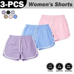 3-Piece Women's Sports Shorts – Breathable Cooling Running Shorts with Contrast Trim for Gym