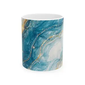Blue Gold Marble Mug | Ocean Agate Ceramic Coffee Cup