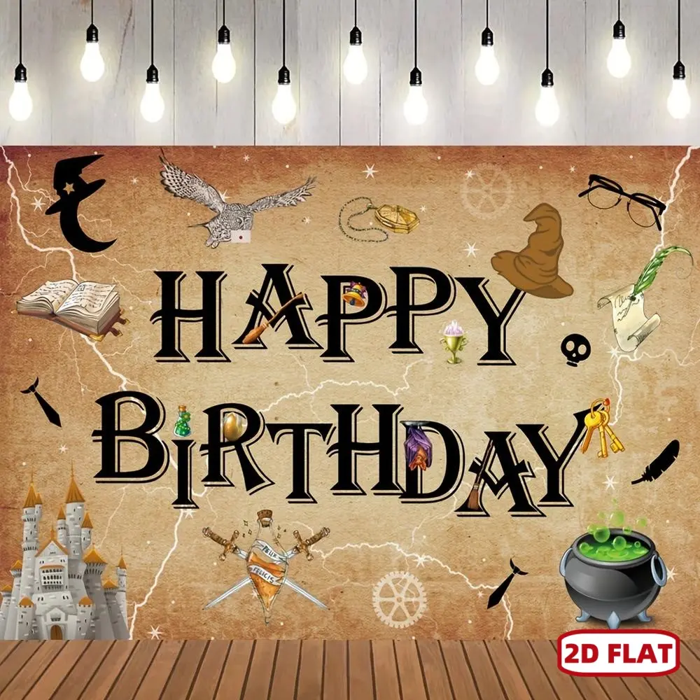 1pc 2D Flat Wizard Birthday Party Backdrop , Wizard Backdrop Banners, Birthday Background, Magical Wizard Banner,  Welcome Sign, Birthday Photo Booth, Wizard Wall Decor Ornaments