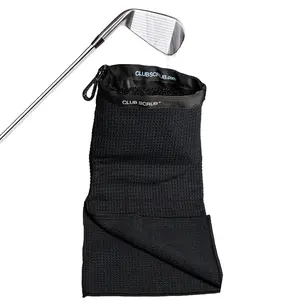 Club Scrub Black Towel Pro - Waterproof Liner, Detachable Clip, Cleans Club Grooves, Dry Exterior Golf Accessory, Black Golf Towel