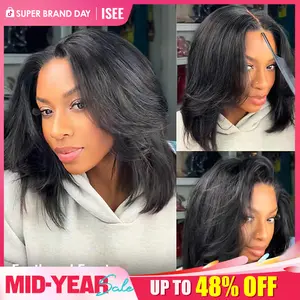 ISEE HAIR Wear Go 9x6 T-Part Layered Cut Bob Yaki Straight Wig Glueless Human Hair–Drawstring Lace Frontal Wig Pre-Cut & Pre-Bleached & Pre-Plucked Hairline & Deep Part Beginner Friendly Vacation Hair Summer Hairstyles#SummerWins#DealsForYouDays