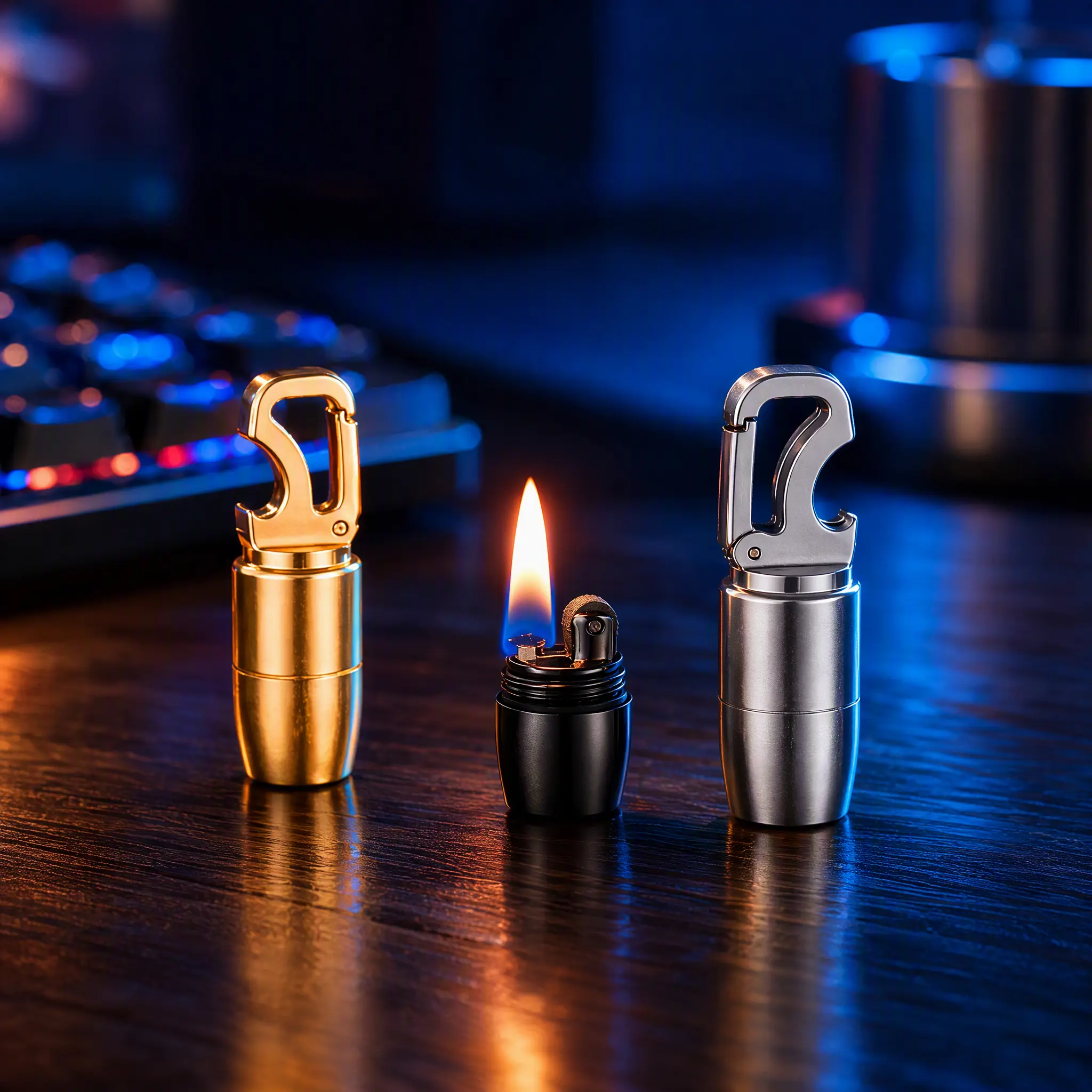 Portable Vintage Classic Mini Metal Body Keychain Lighter - Refillable EDC Pocket Tool with Bottle Opener, Magnetic Base - Outdoor Gear for Hiking, Camping - Great Gift for Dad (Fuel Not Included), Pocket Fit