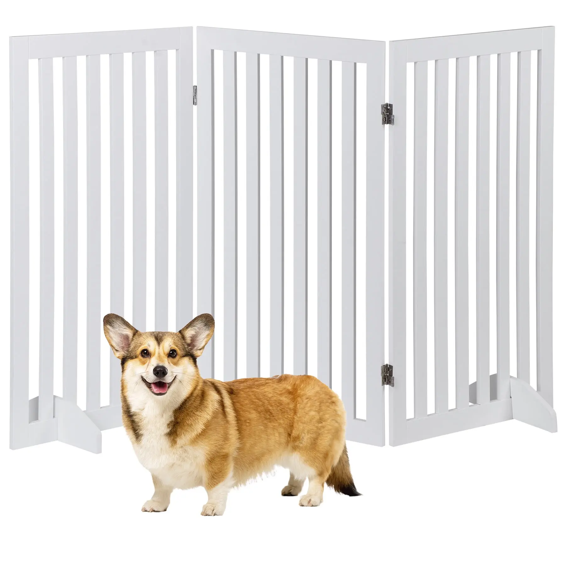 SUPERDEAL 36-Inch 3-Panel MDF Wood Pet Gate - Foldable Flat, Space-Saving, Solid Finish Wooden Barrier for Dogs, Home Doorway, Stairs,summerwins