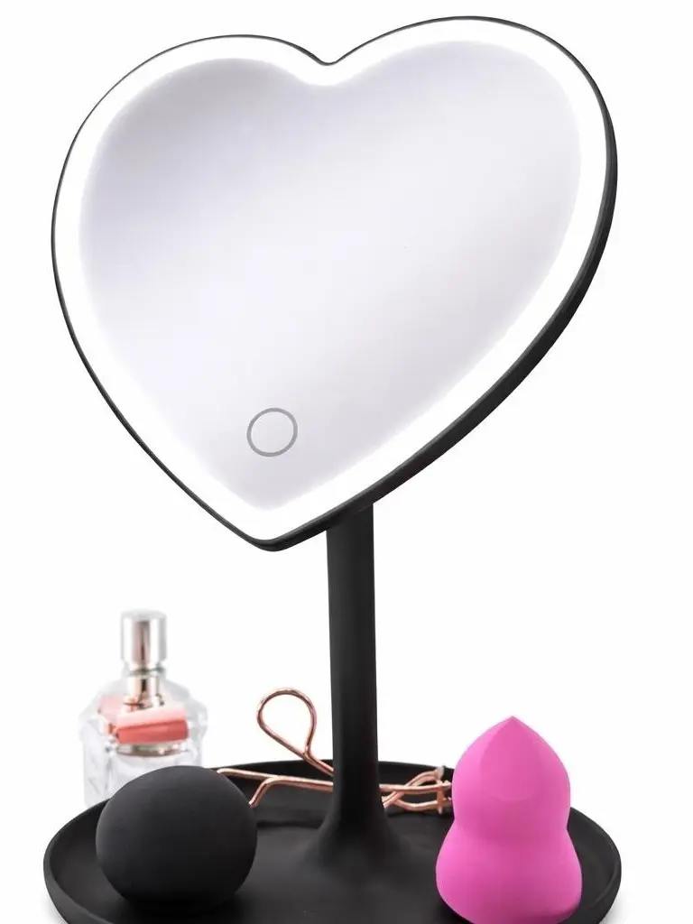 Heart Shaped Vanity Mirror with LED Lighting and Storage Tray
