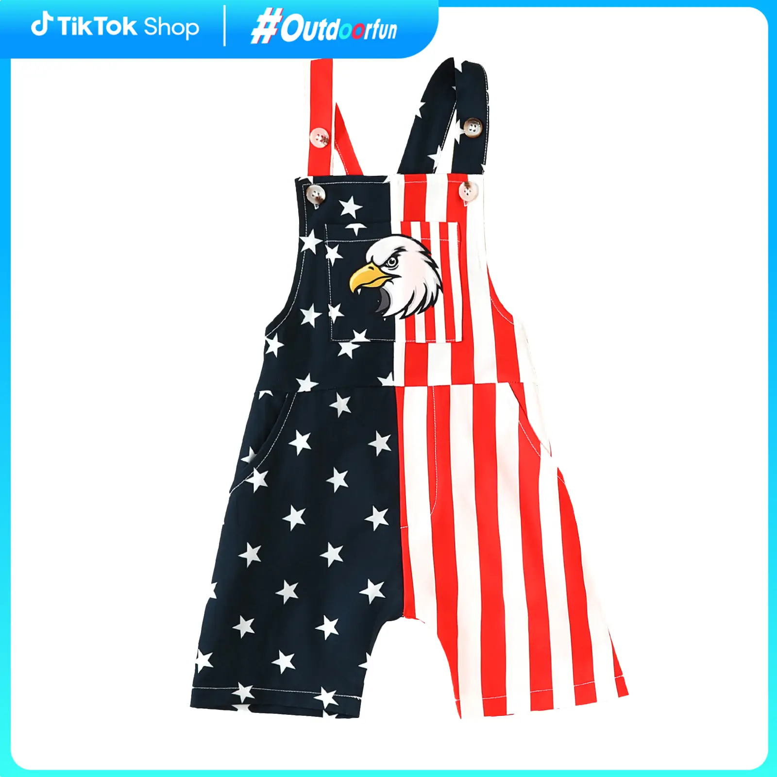 Outdoorfun Independence Day Girl Suspenders Jumpsuit Summer Stars Stripes Sleeveless Rompers Shorts for Toddler