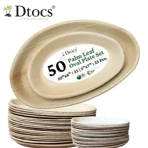 Dtocs palm leaf Dtocs Palm Leaf Oval Plate Party Pack | 10"x6" Designer Plate & 5"x7" Plate Set Palm Leaf Plates for Parties Eco Friendly Wedding Catering Event Host