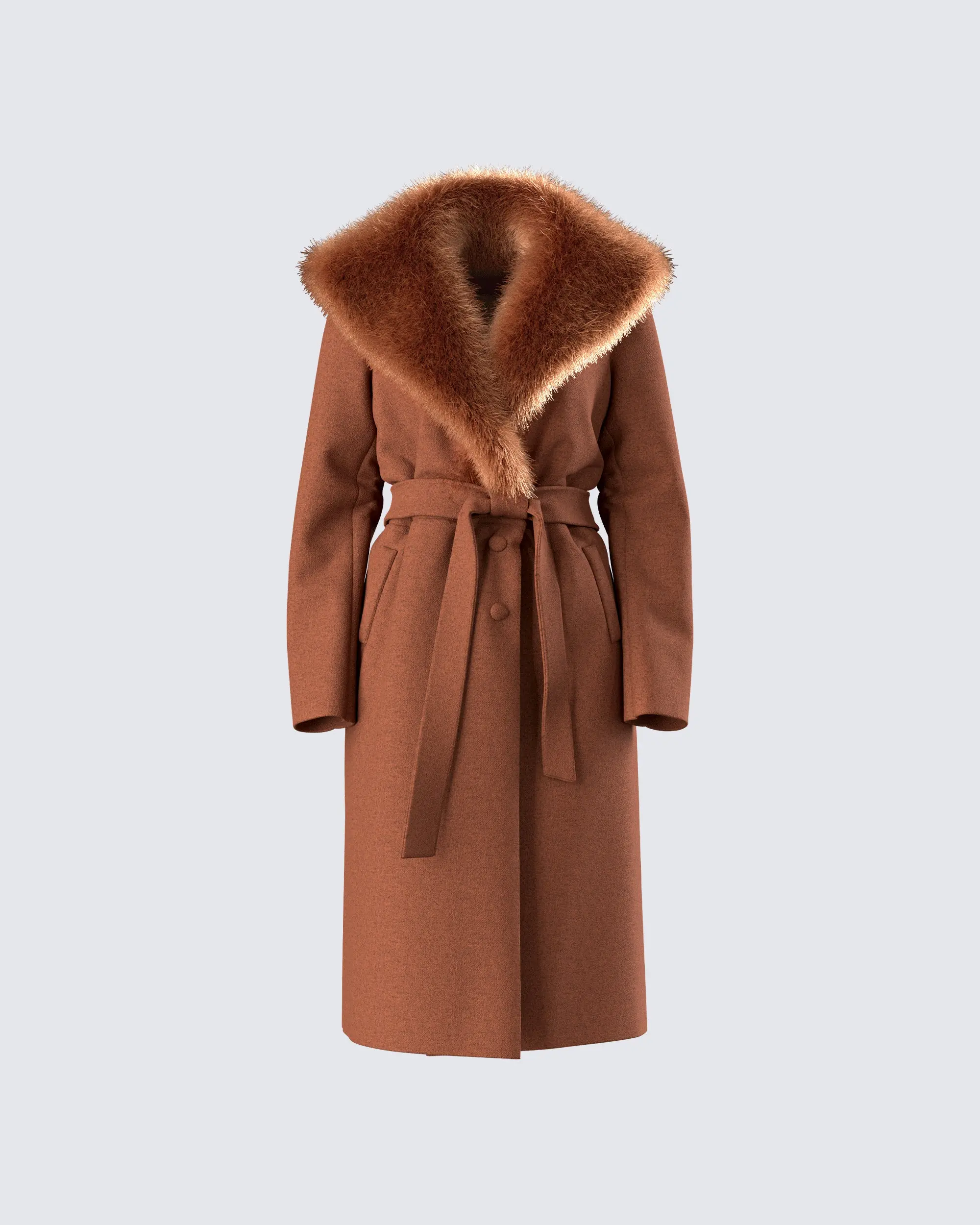 Women's Fitted Hala Brown Wool Jacket with Faux Fur Trim - Warm Winter Outerwear for Ladies, Button Front, Outerwear Jacket