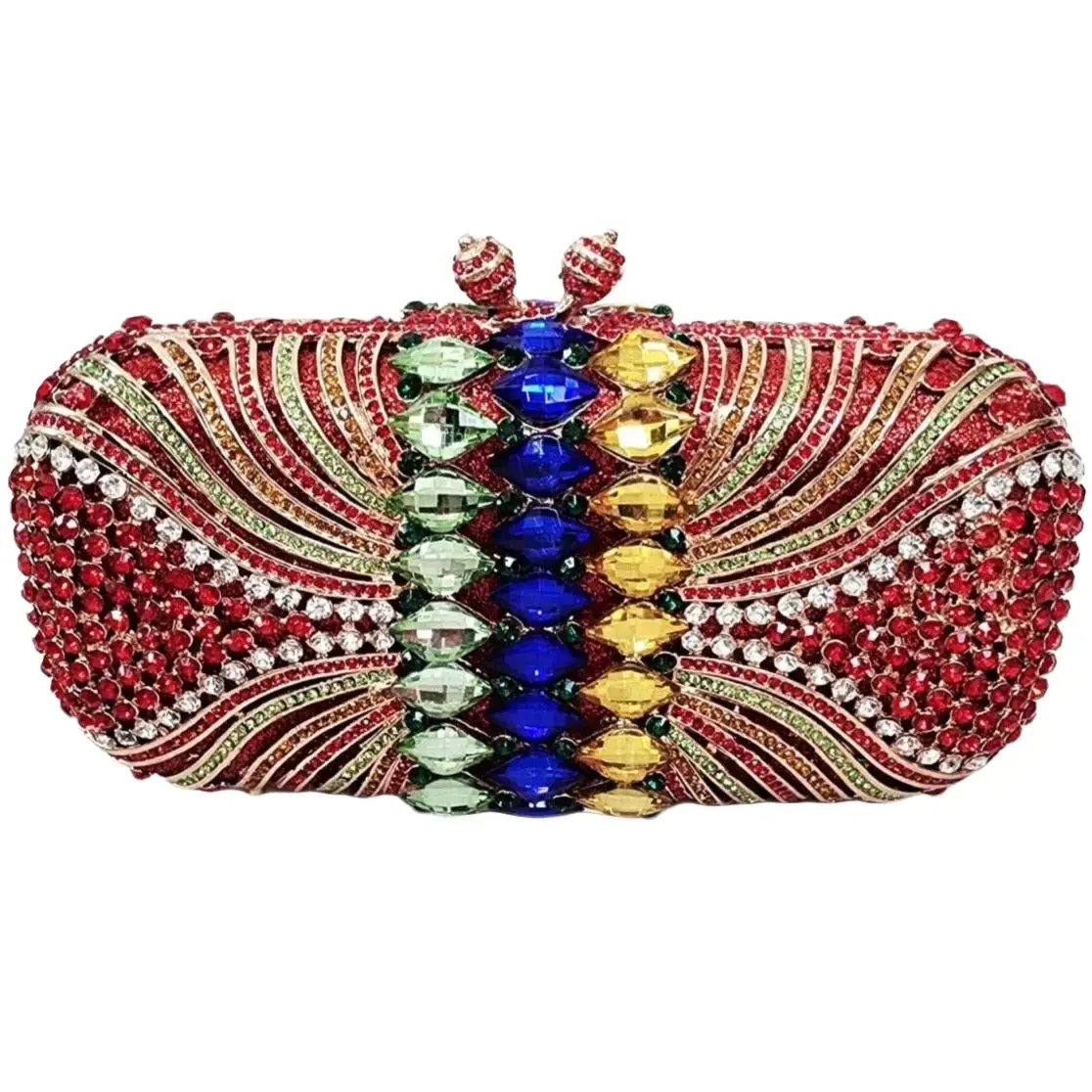 Red Multicolored Crystal Clutch