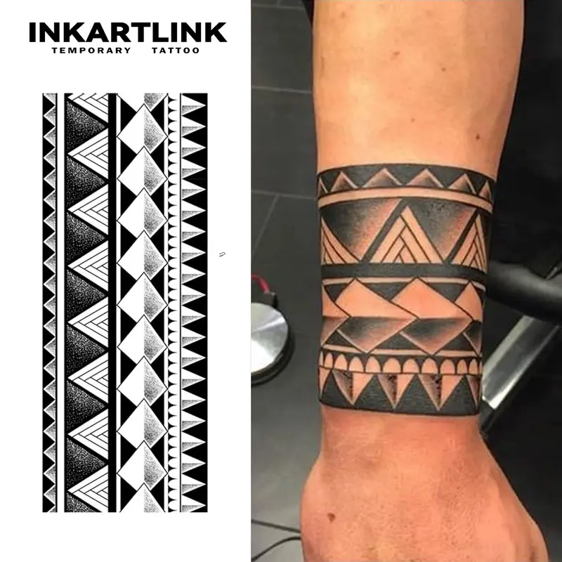 INKARTLINK Tattoo Tech, 2 Sheets Semi-Permanent Temporary Tattoos, Armlet Series, Arm Ring,Adult Art Design,Lasts 1-2 Weeks, Waterproof, Realistic Look, No Adhesive, No Reflection,For Man And Woman,Ideal for Swimming, Party Sticker Henna