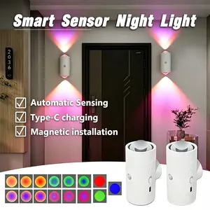 Dual Side Glow Motion Sensor Night Light | RGB Gradient Sunset Wall Lamp, Type-C Rechargeable Magnetic Stick Anywhere Light, Auto Activated for Hallway, Closet, Bedroom & Holiday Accent Decor