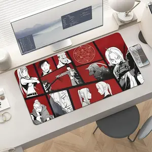 Advanced Full Metal Alchemist Large Gaming Mouse Mat with Anime Characters Red Background for Gamers High-Quality Surface