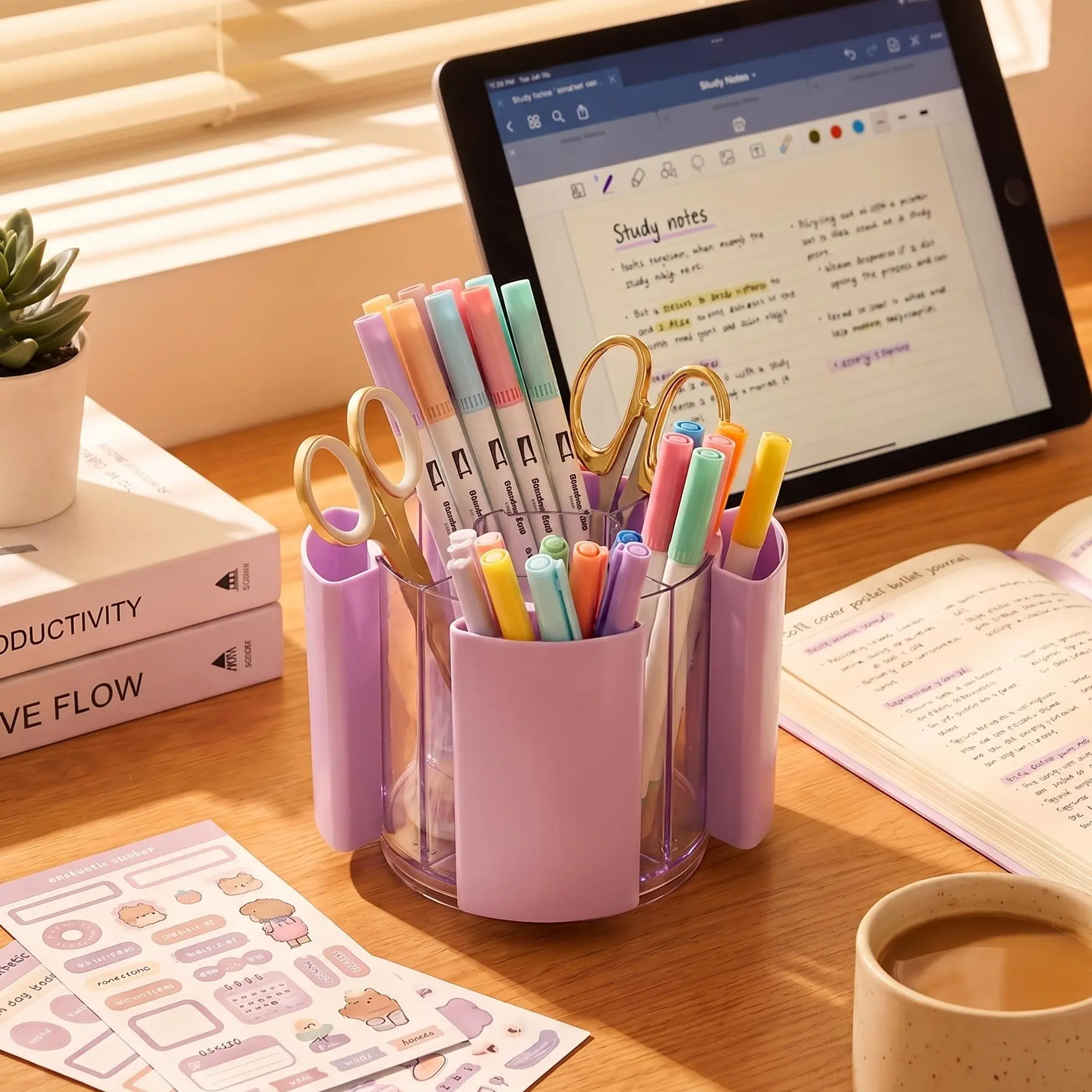 Back To School Comix 360-Degree Rotating Desk Organizer - Office Stationery Supplies Holder with 5 Slots, Dual-Purpose