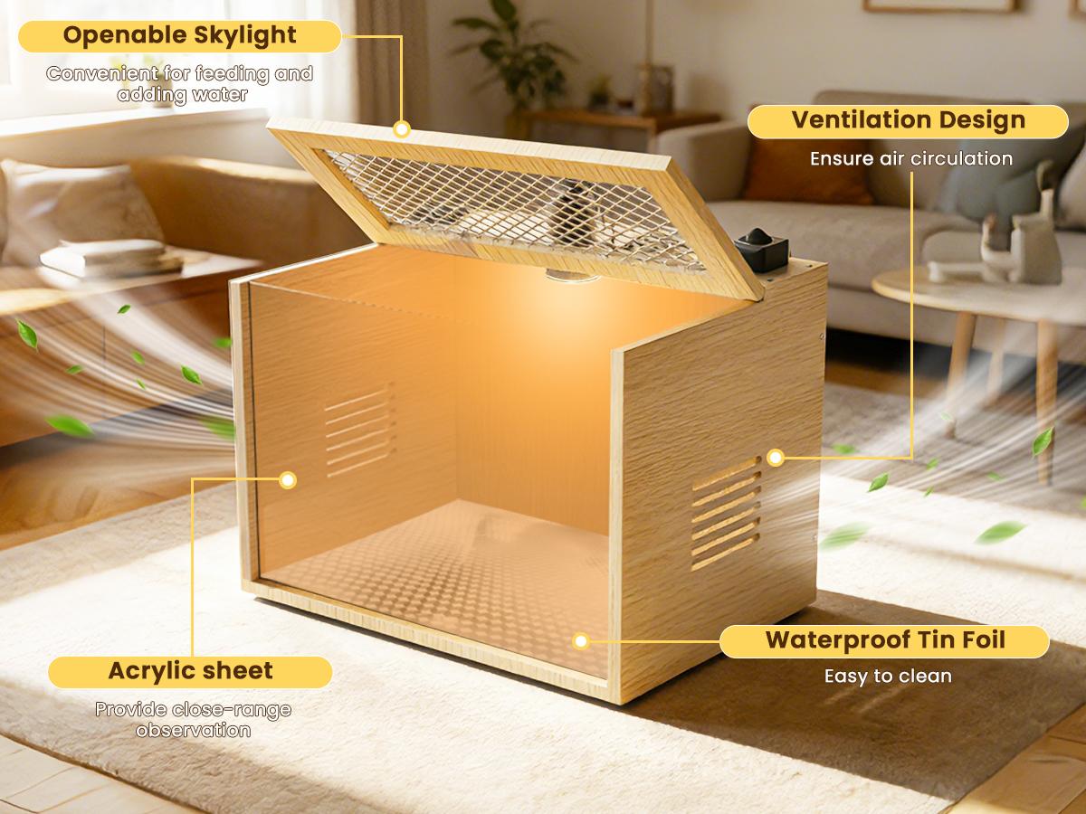 Brooder Box for Chicks, 16 Inch Wooden Chicken Brooder Box with 75W Heat Lamps, Thermometer and Tin Foil, Poultry Breeding Kit, Ideal for 5-7 Newborn Chicks Ducks Quails Hamsters, Small
