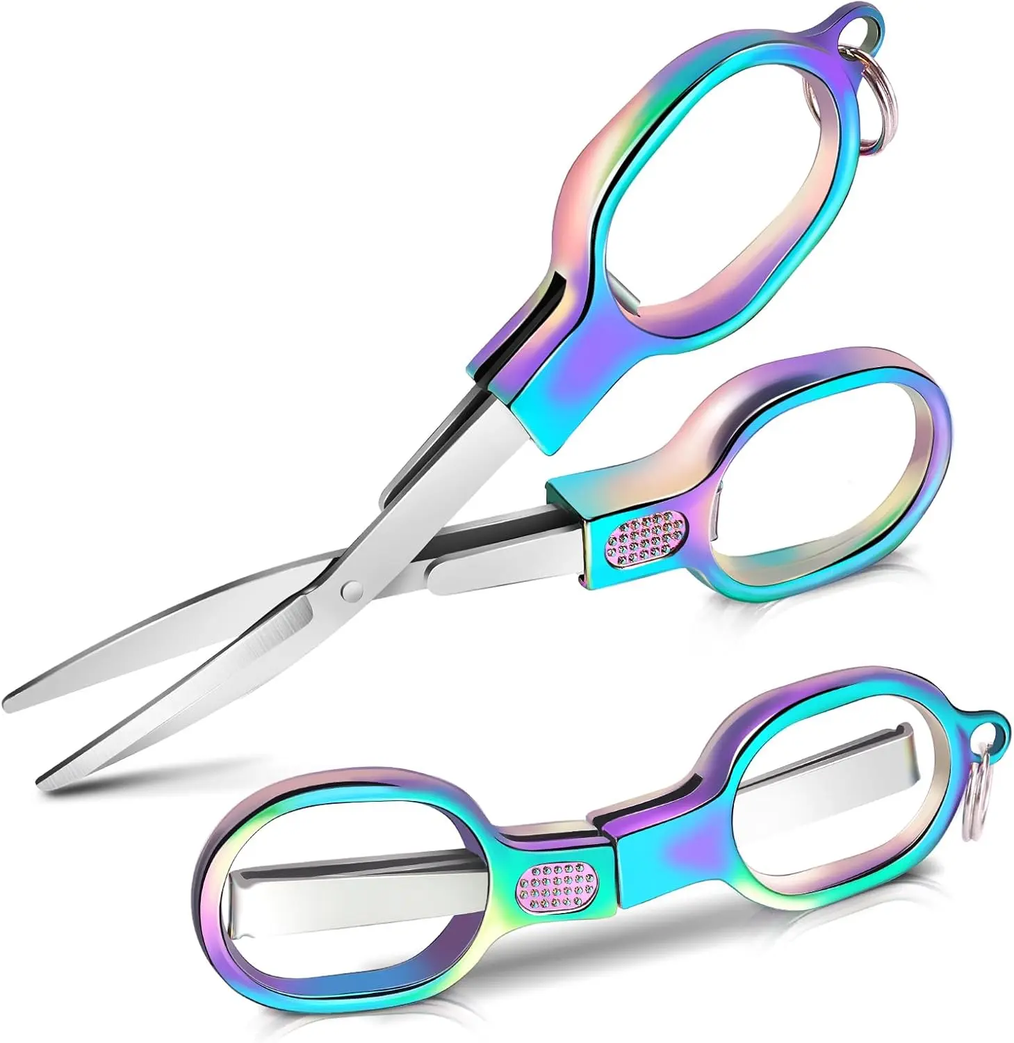 2-Count Stainless Steel Foldable Pocket Safety Scissors with Safety Lock, Key Rings & Lightweight Design - Portable Travel Scissors for Adults, Fishing & Outdoor Use, Sewing