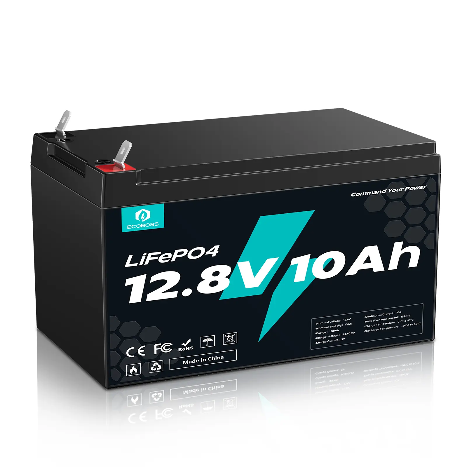 [Summerfinds] ECOBOSS 12.8V 10Ah LiFePO4 Lithium Battery, 5000+ Deep Cycles, Rechargeable Battery with Built-in 10A BMS for Solar, Scooter, Fish Finder, Camping & Power Wheels campingessentials