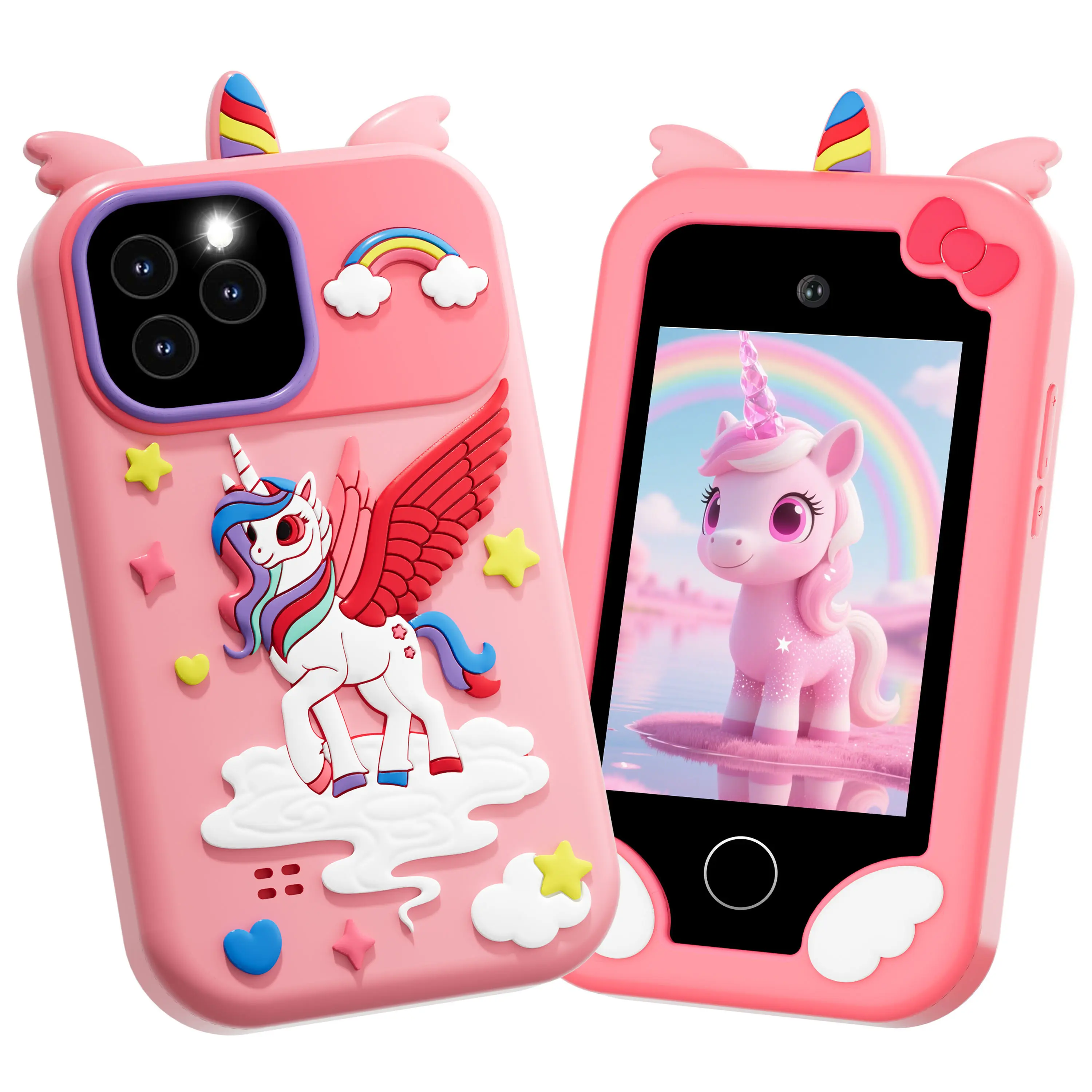 Kids Toy, Kids smart phone toy, dual-camera, Multiple fun games, a variety of cute filters to choose from, Boy/Girl holiday birthday gift preferred!, Portable Daughter Pink