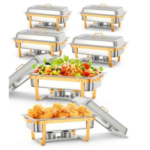 【Black Friday】GARVEE 4 Pack 8 Qt Stainless Steel Rectangle Chafing Dishes with Lids - Buffet Warmers and Food Warmers Set for Catering, Parties, and Buffet Display in Elegant Gold Finish