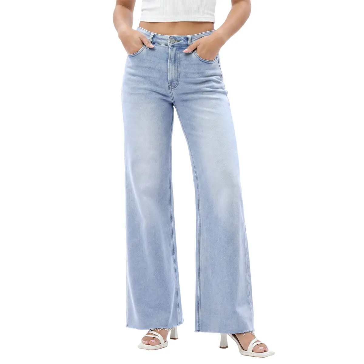 Joy ONESO Stretchy Wide Leg Jeans High Rise Baggy Denim Pants Raw Hem BBL Curve Hugging Everyday Streetwear