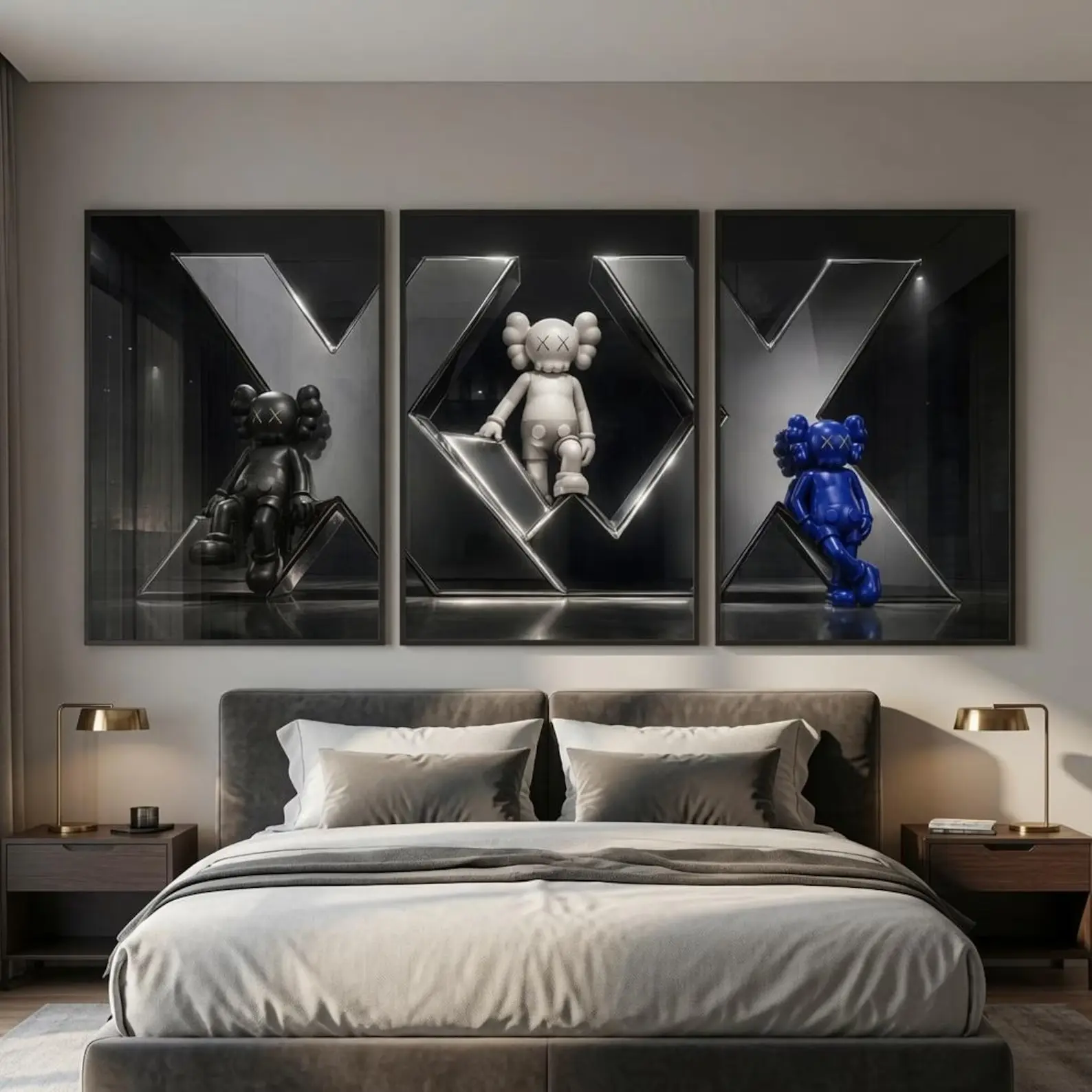 Kaws 3-Piece Wall Art Poster Set, Hypebeast Room Decor, Streetwear Themed Luxury Figure Prints for Stylish Room Ideas