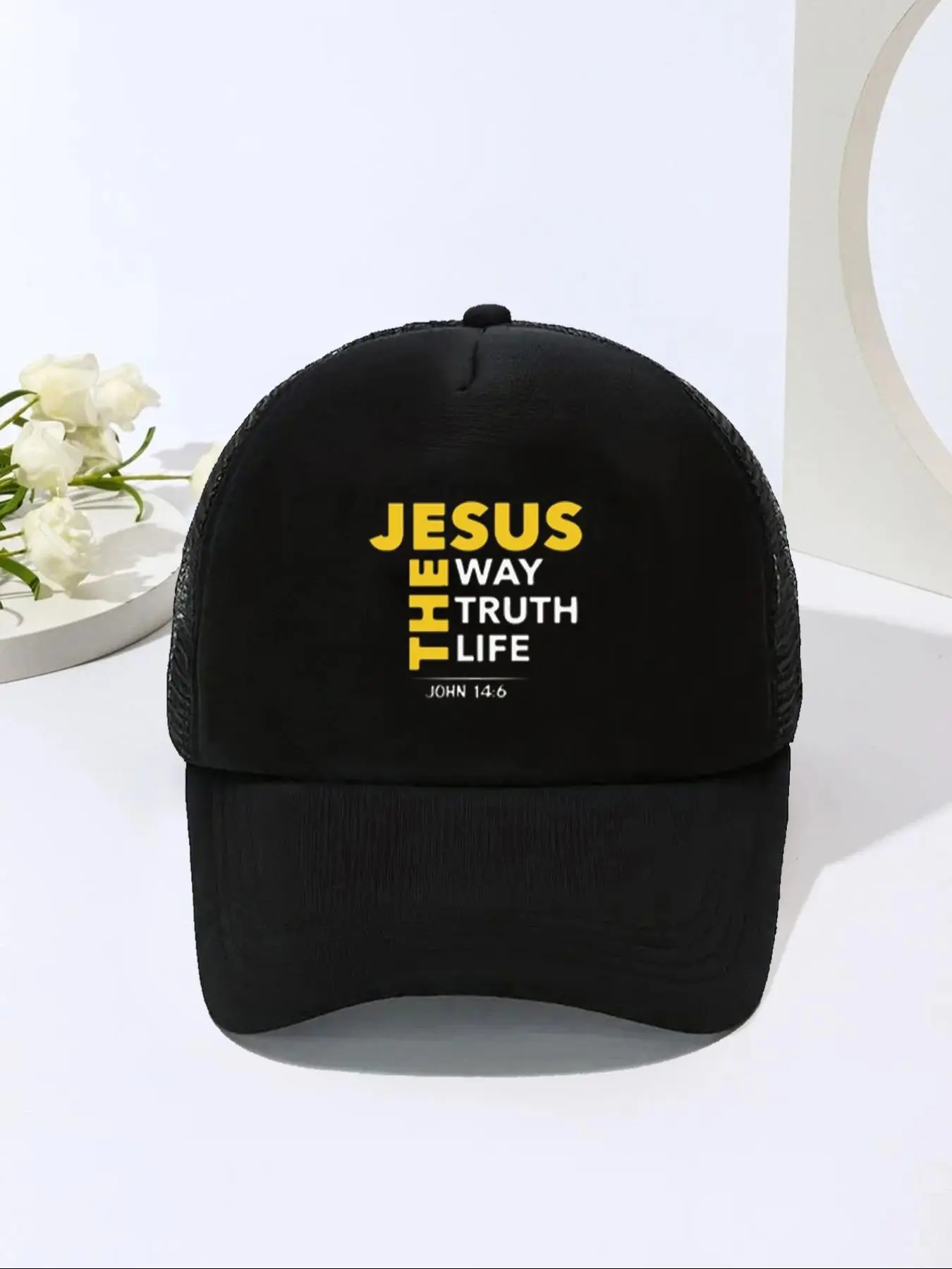 Jesus The Truth Life Letter Print Trucker Hat, Faith Trucker Cap, Casual Versatile Breathable Mesh Baseball Cap, Casual Outfits Cap, Fashion Accessories for Men & Women