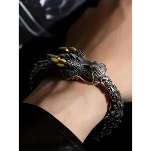Vintage Dragon Design Metal Charms Bracelet, Punk Style Animal Design Stackable Bracelets for Men & Women, Fashion Jewelry for Party Decor, Trendy Exquisite Jewelry for Birthday Gift, Couples Gifts, Maximalist Jewelry, Bohemian Bracelets