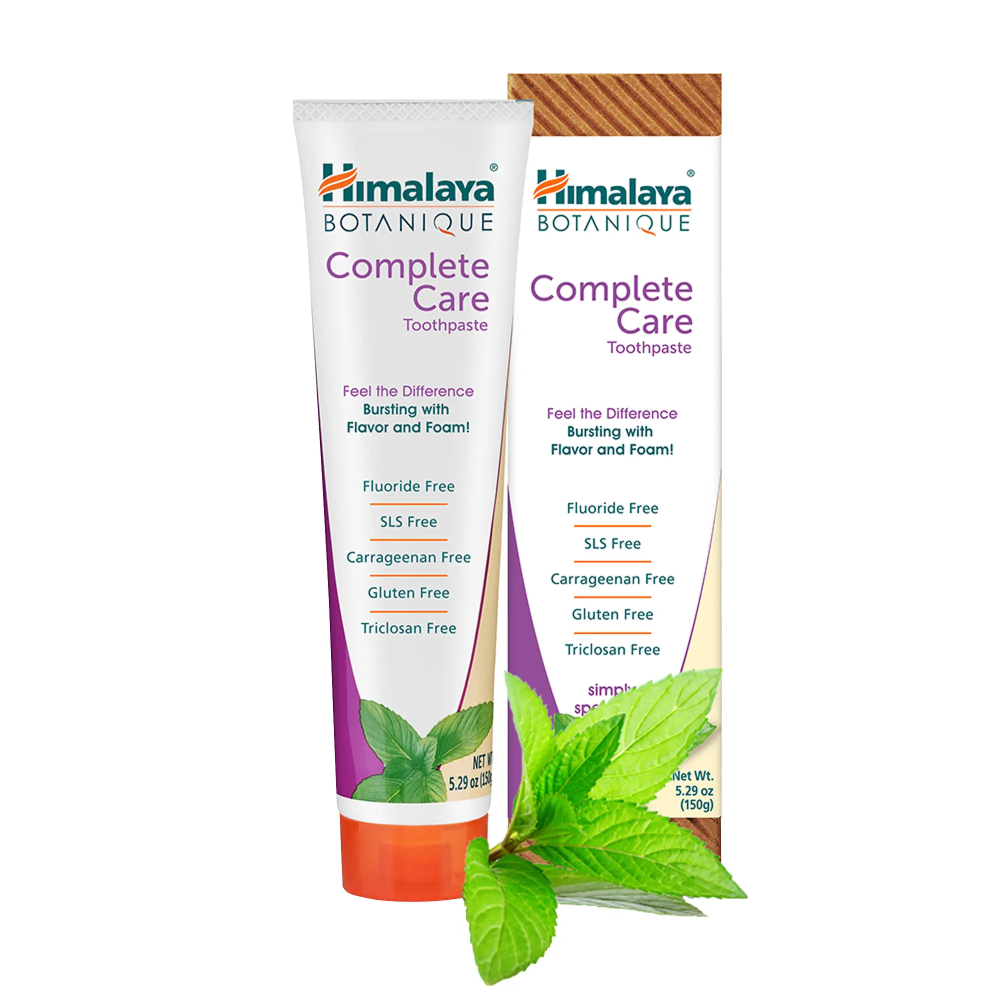 Himalaya Botanique Complete Care Fluoride & SLS Free Toothpaste, Simply Spearmint, Herbal Formula with Neem, Pomegranate, Triphala & Xylitol, 5.29 oz
