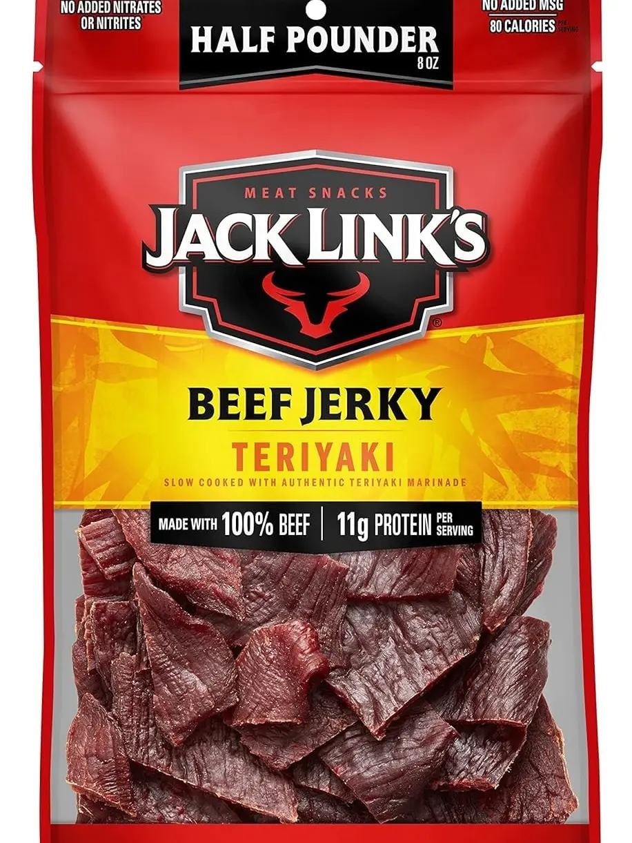 Jack Link's Teriyaki Beef Jerky Half Pounder - 8 oz Large Jerky Bag - Ready to Eat Real Meat Protein Snacks - 11g Protein per Serving - Made with 100% Real Beef