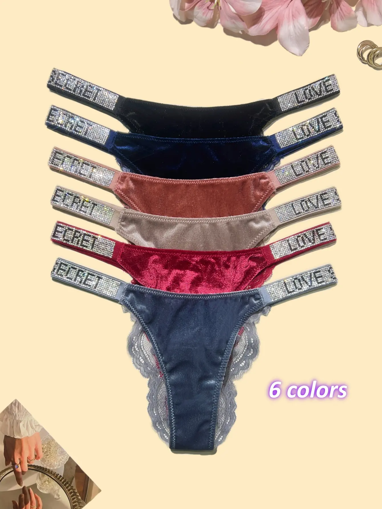 LOVE SECRET Cozy Fleece-Lined lace Design 3 PACKS Shining&sparkling A+ class rhinestone  briefs (6 colors)  to choose , high quality, comfortable ,breathable and fresh underwear,panties,suitable for daily life, four-season multi-pack fashion. Size S-XL